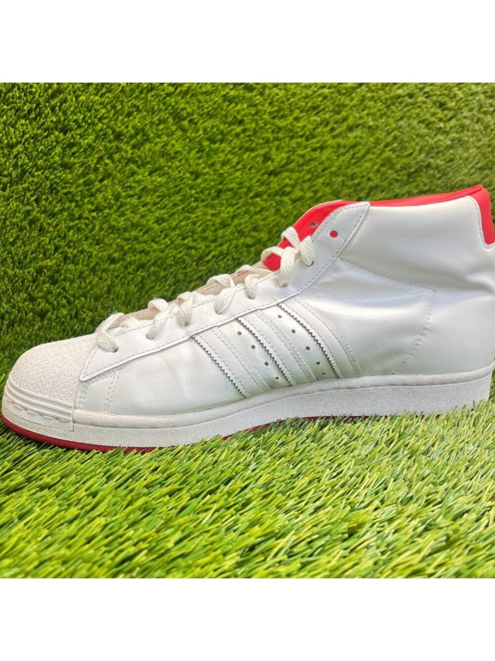 Adidas Pro Model Mens Size 12 White Red Athletic Leather‎ Walking Shoes Sneakers